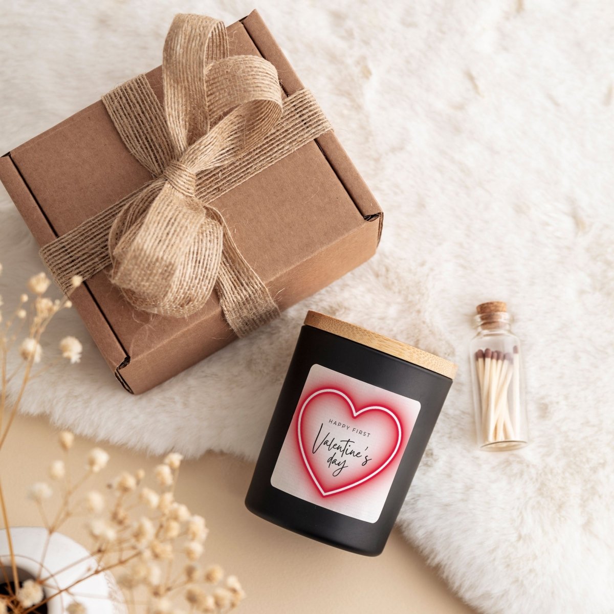 First Valentine’s Day Scented Candle for Couple Anniversary Surprise, Romantic Heart Design with Gift Box