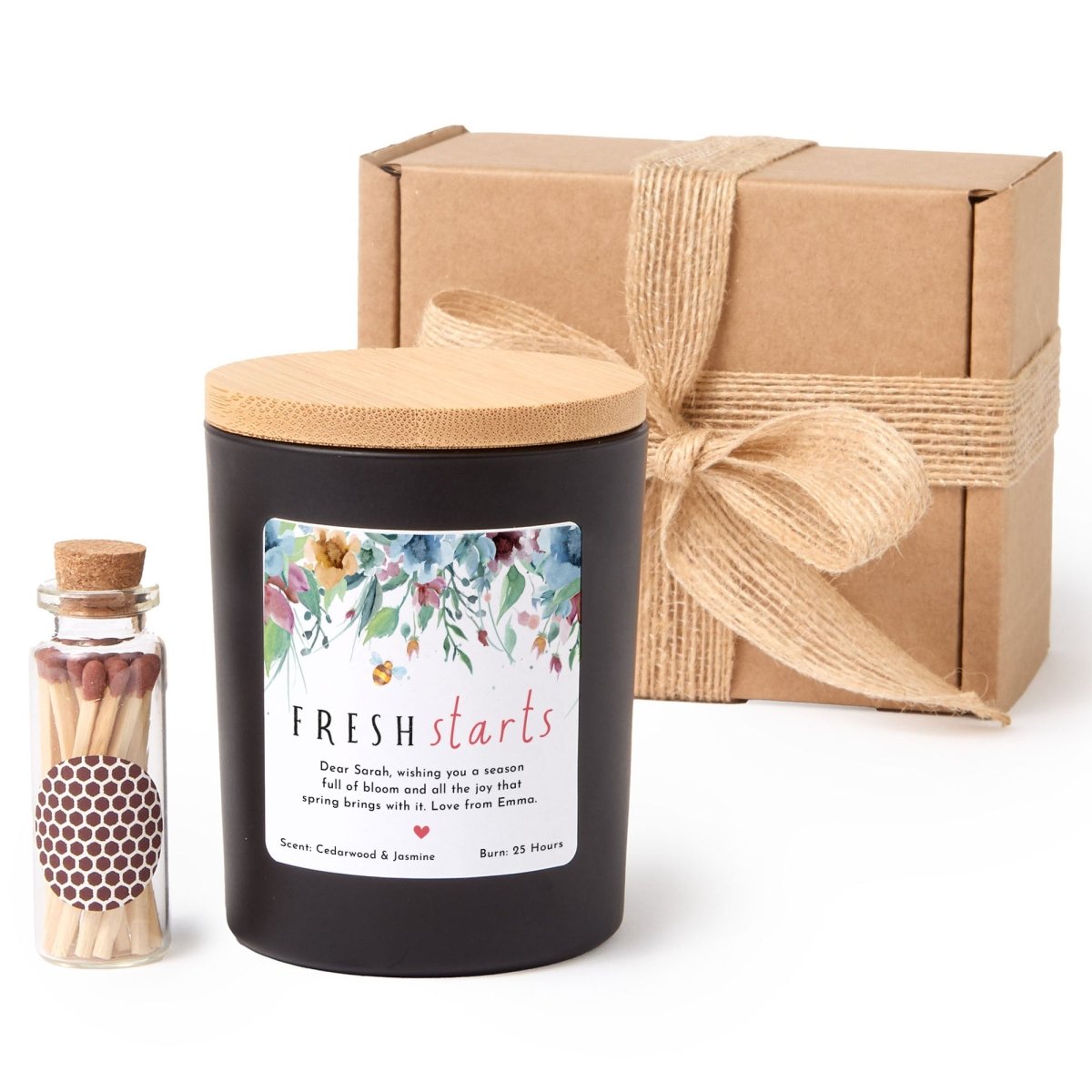 Fresh Starts Candle Gift for Her, Personalized Spring Soy Candle with Custom Message, Comes with Matches