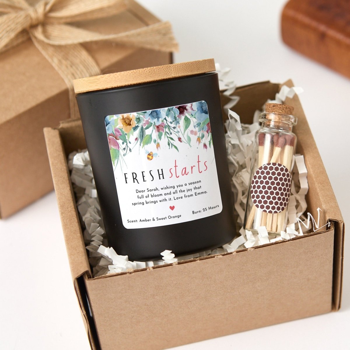 Fresh Starts Candle Gift for Her, Personalized Spring Soy Candle with Custom Message, Comes with Matches