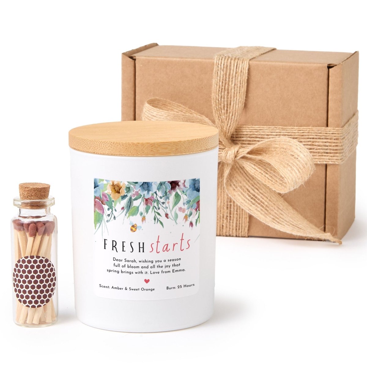 Fresh Starts Candle Gift for Her, Personalized Spring Soy Candle with Custom Message, Comes with Matches
