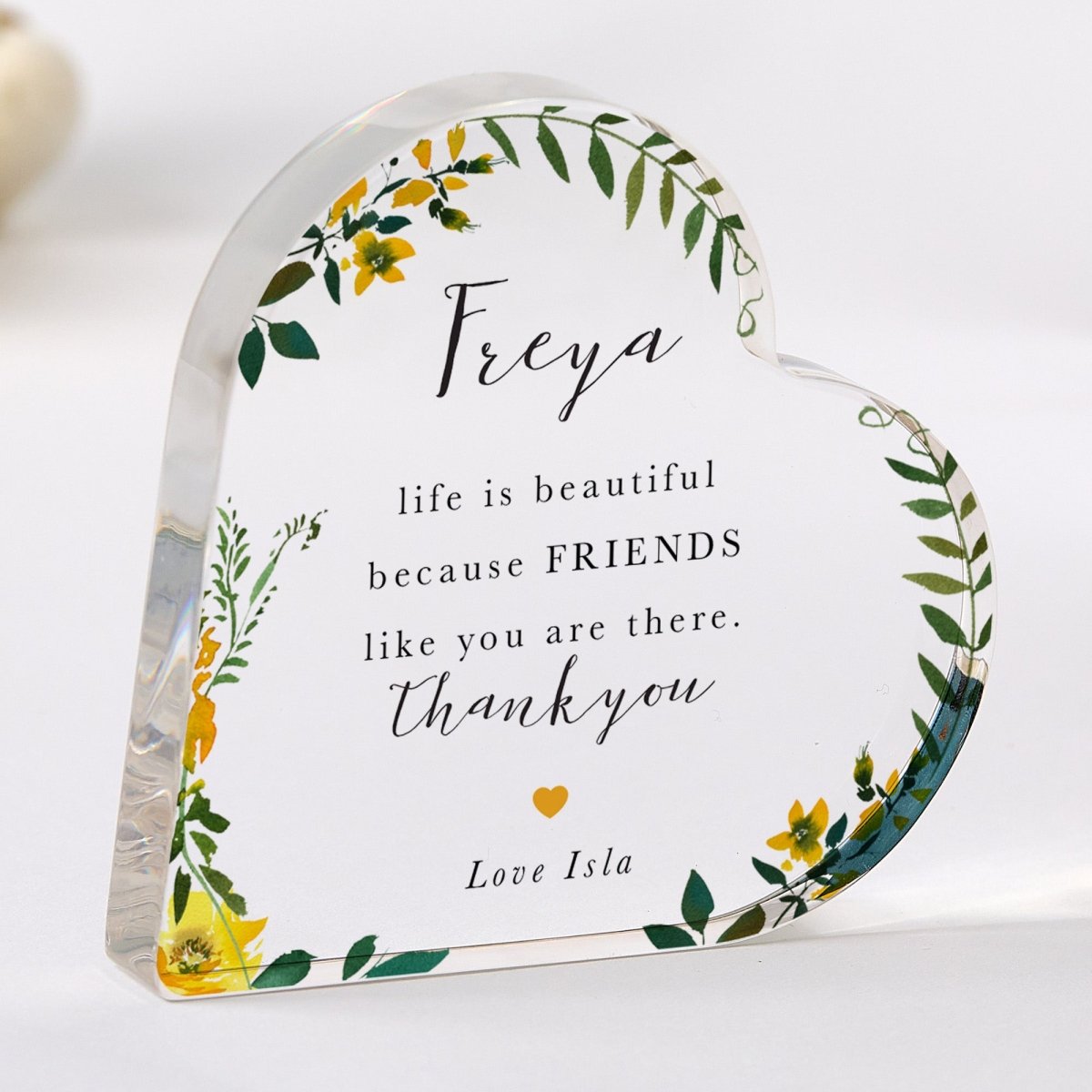 Friend Plaque Gift for Bestie, Personalized Acrylic Keepsake, Floral Thank You Present for Her