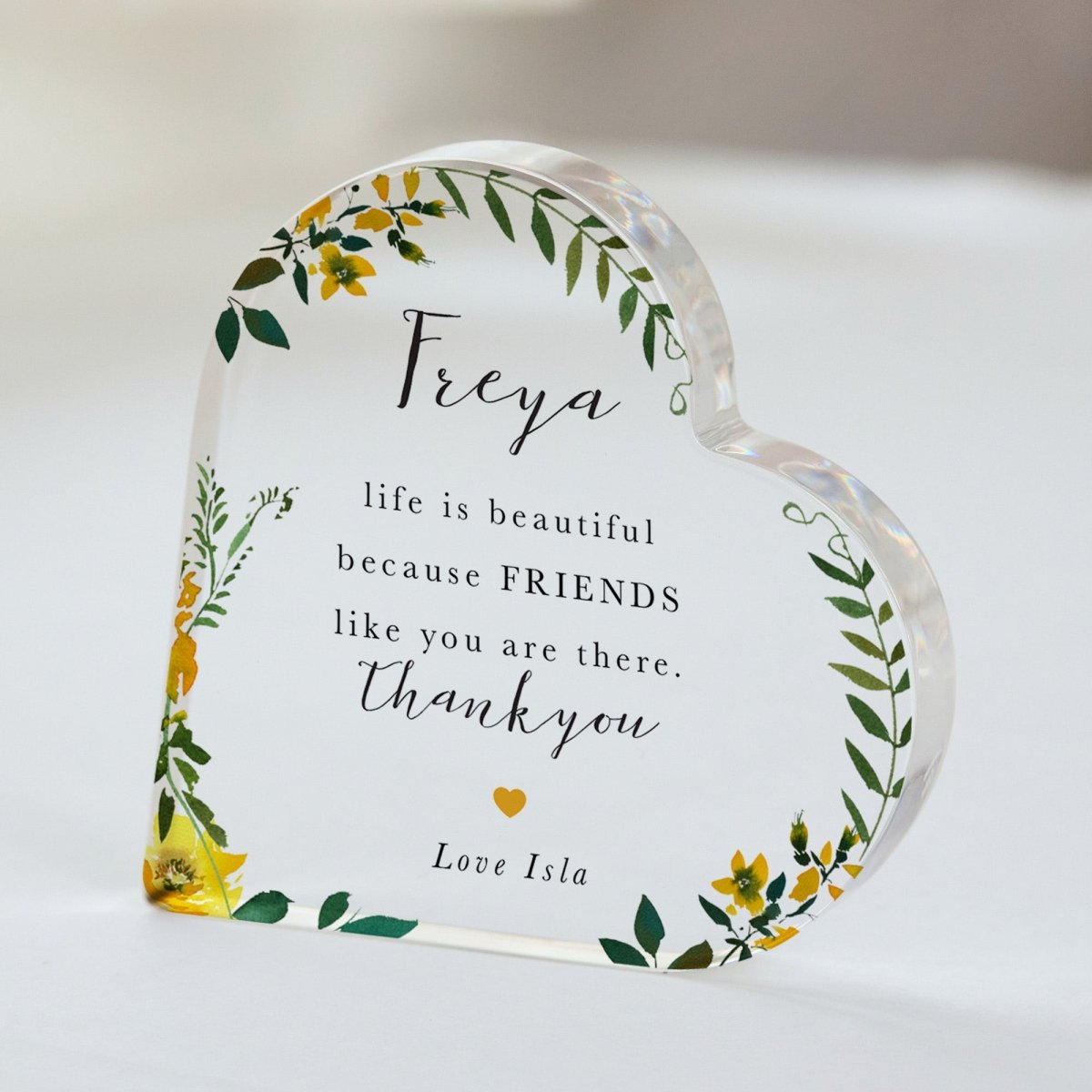 Friend Plaque Gift for Bestie, Personalized Acrylic Keepsake, Floral Thank You Present for Her
