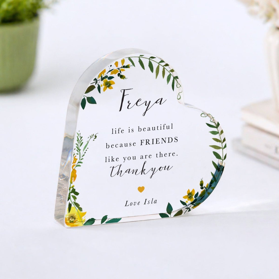 Friend Plaque Gift for Bestie, Personalized Acrylic Keepsake, Floral Thank You Present for Her