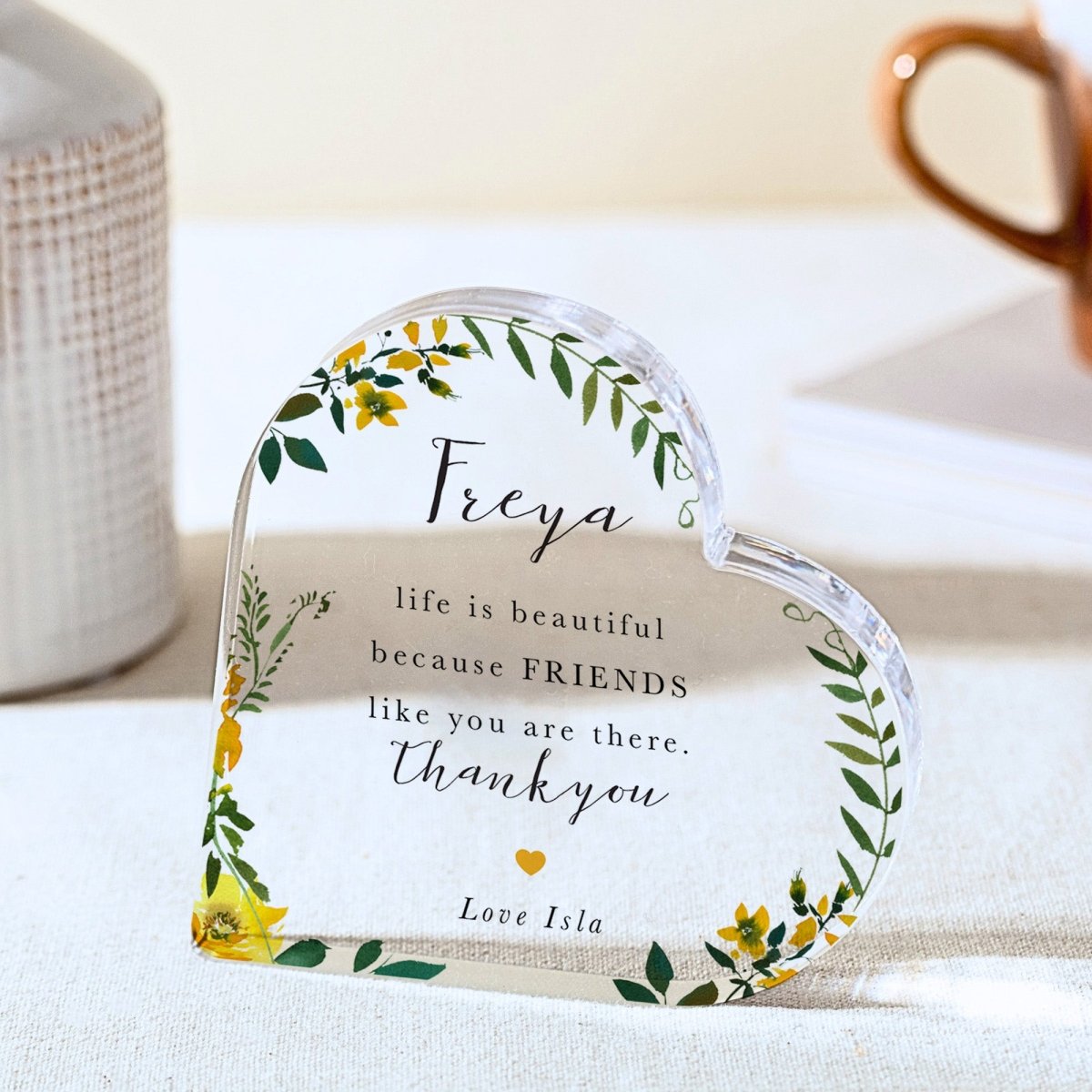 Friend Plaque Gift for Bestie, Personalized Acrylic Keepsake, Floral Thank You Present for Her