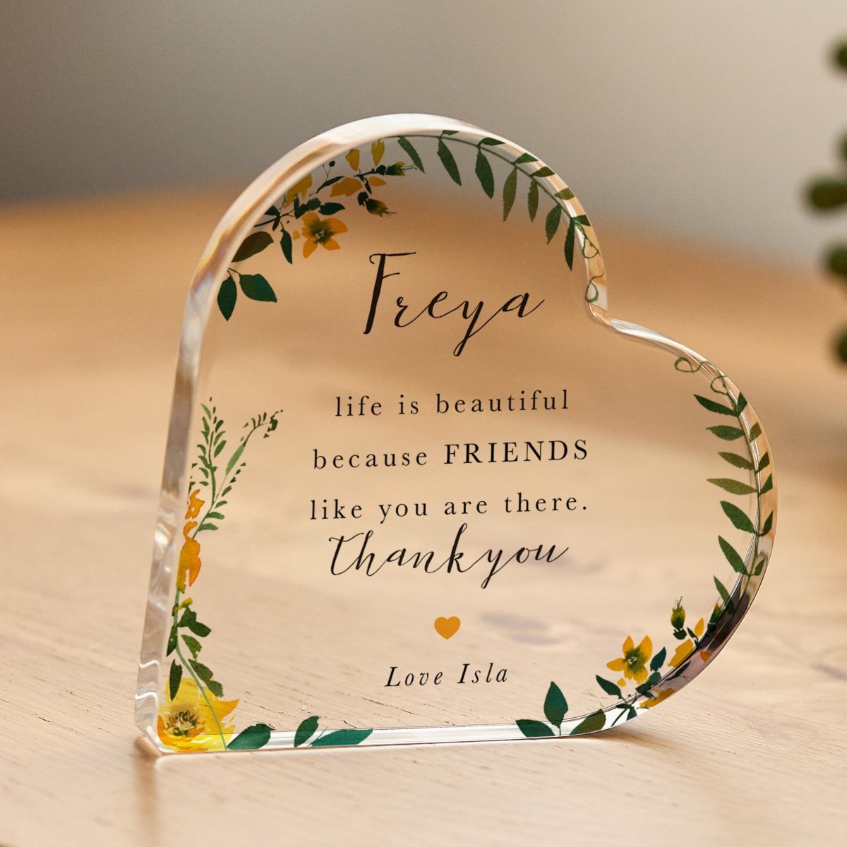 Friend Plaque Gift for Bestie, Personalized Acrylic Keepsake, Floral Thank You Present for Her
