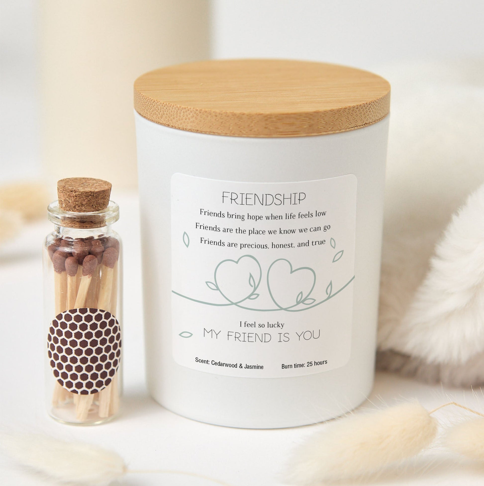 Friendship Candle Gift Box | Personalized Best Friend Candle with Matches | Thoughtful Gift for Friends