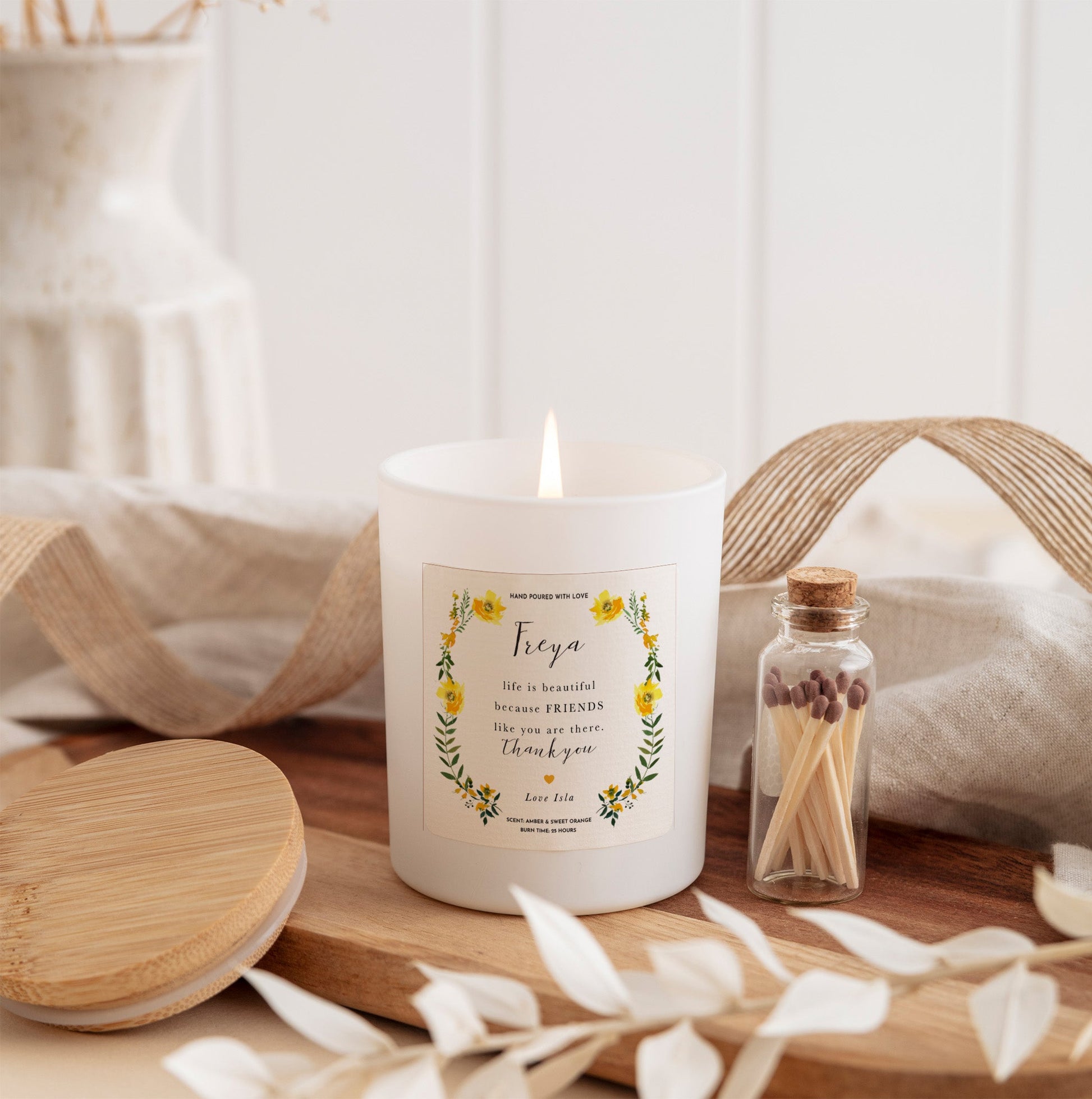 Friendship Candle Gift | Handmade Soy Wax Candle with Matches | Thank You Gift for Best Friend