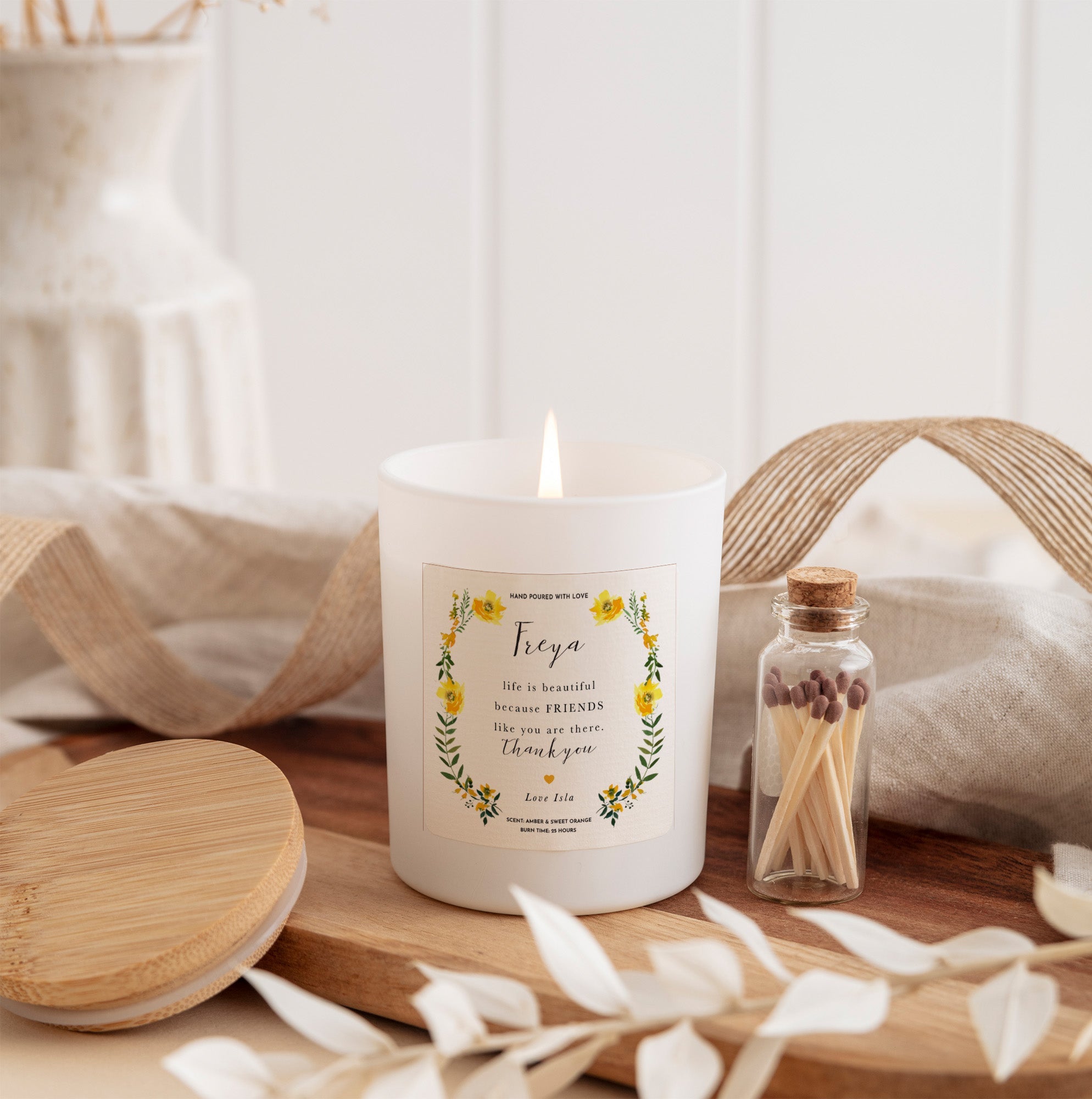 Friendship Candle Gift | Handmade Soy Wax Candle with Matches | Thank You Gift for Best Friend