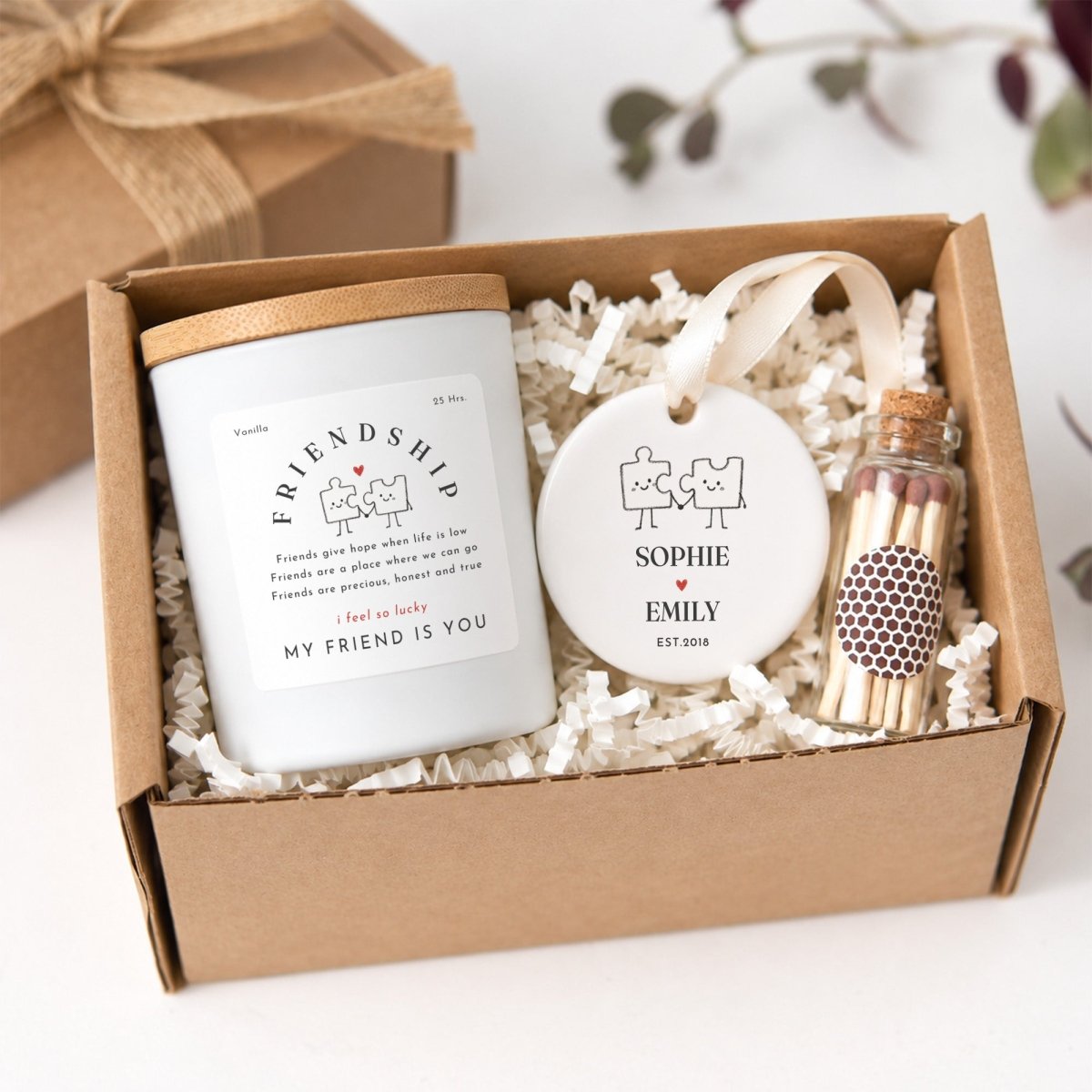 Friendship Candle Gift Set for Best Friend, “My Friend Is You” Ceramic Keepsake Ornament with Ribbon & Gift Box