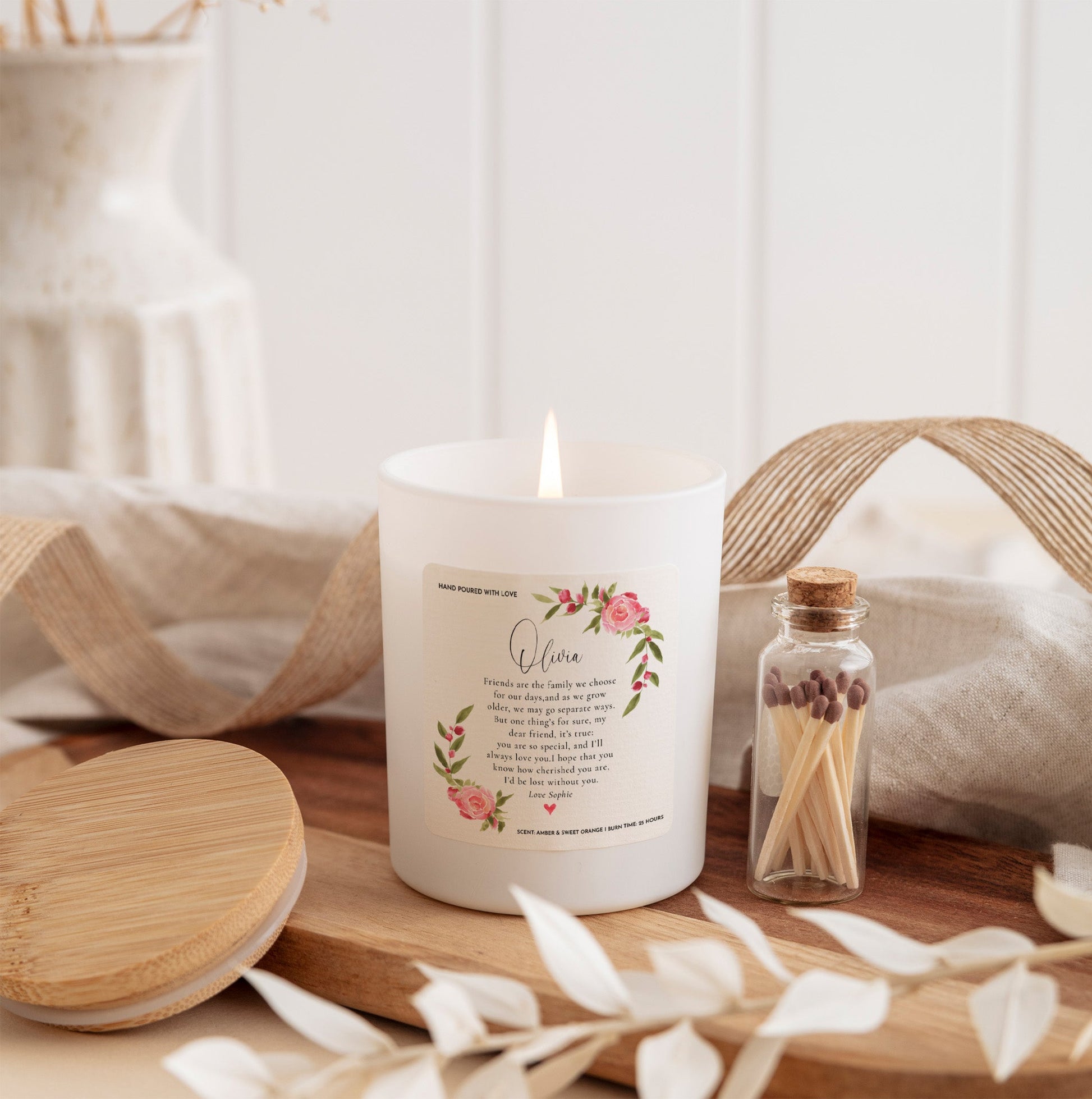 Friendship Gift for Best Friend | Personalized Soy Wax Candle with Gift Box, Cozy Scent & Heartfelt Message