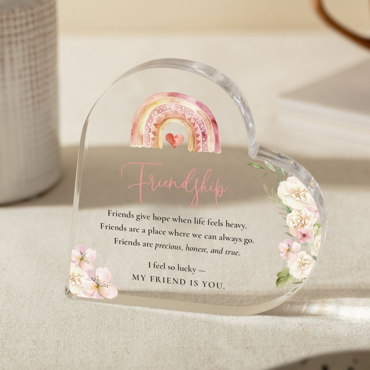 Friendship Keepsake Gift with Inspirational Quote, Heart Design for Friends