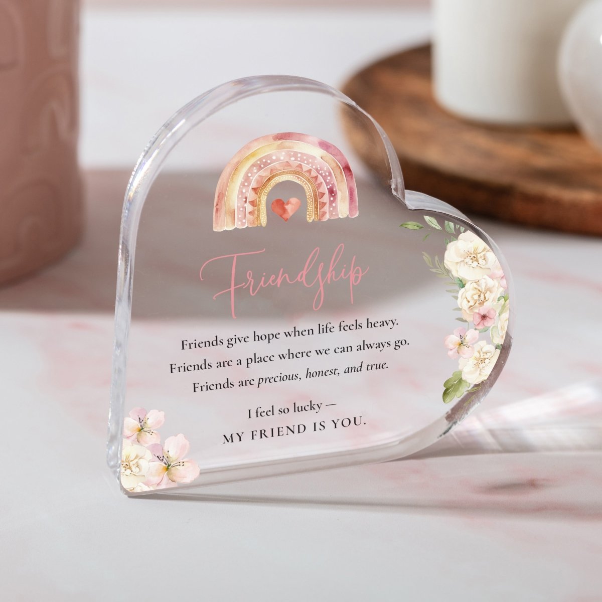 Friendship Keepsake Gift with Inspirational Quote, Heart Design for Friends