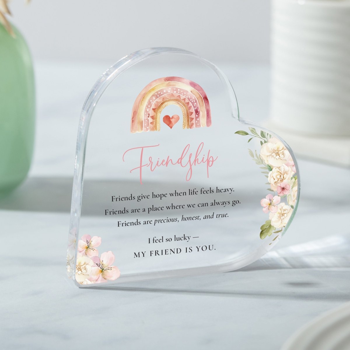 Friendship Keepsake Gift with Inspirational Quote, Heart Design for Friends