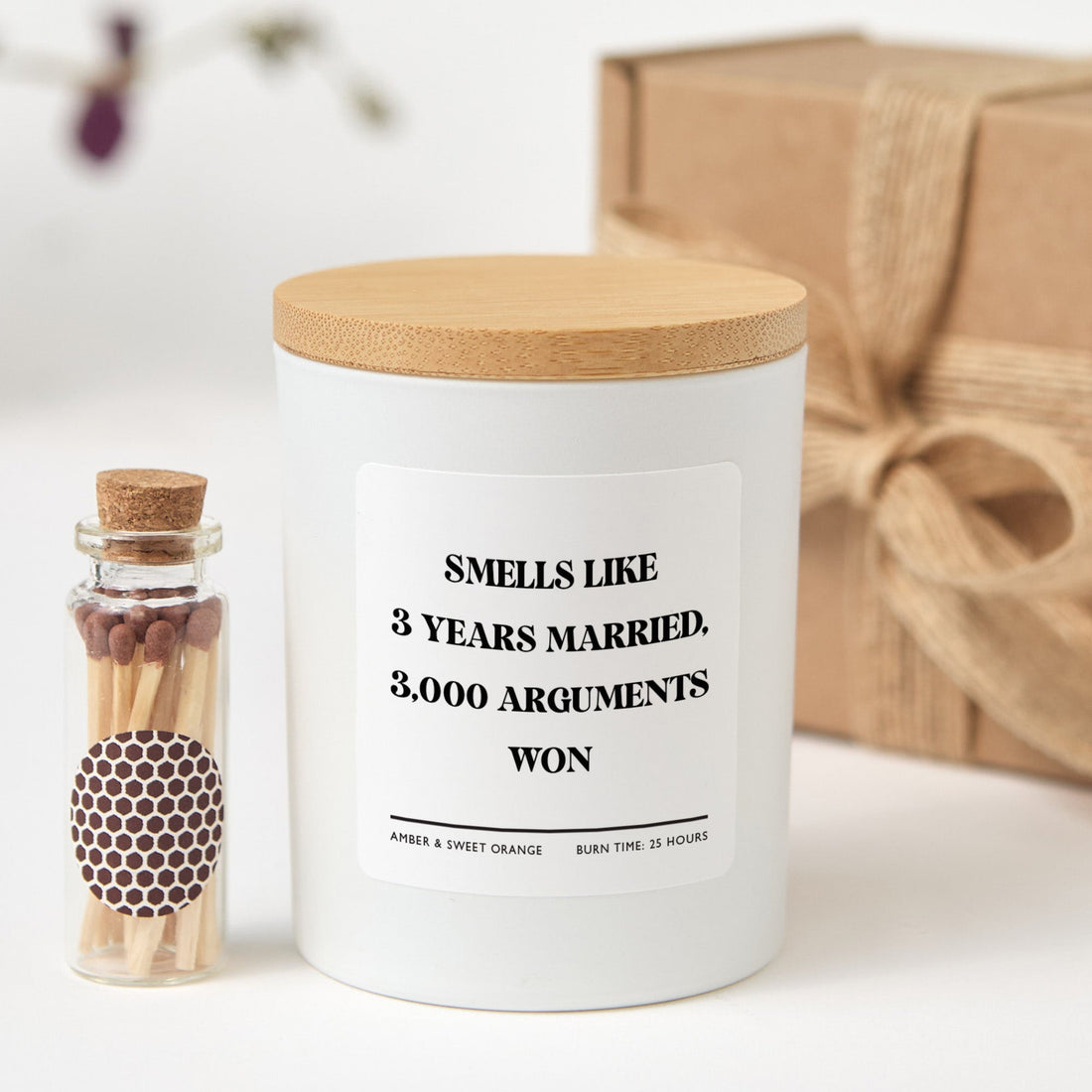Funny Anniversary Candle | Smells Like 3 Years Married 3000 Arguments Won | Gift Box and Mini Matches