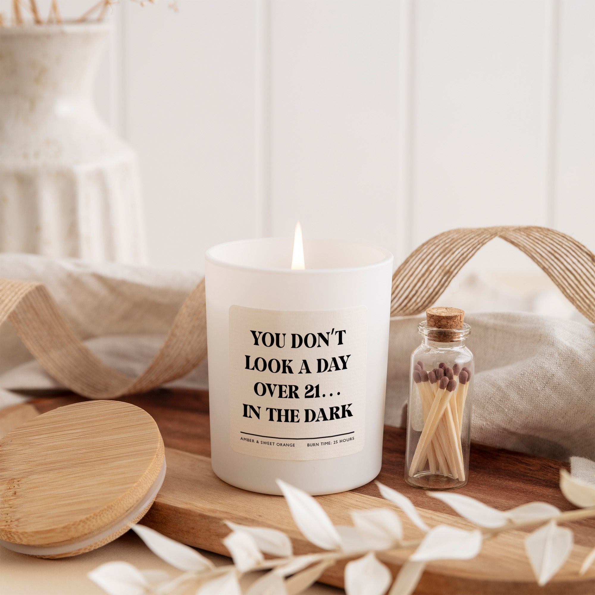 Funny Birthday Candle | You Don’t Look a Day Over 21 in the Dark | Birthday Gift Box and Mini Matches