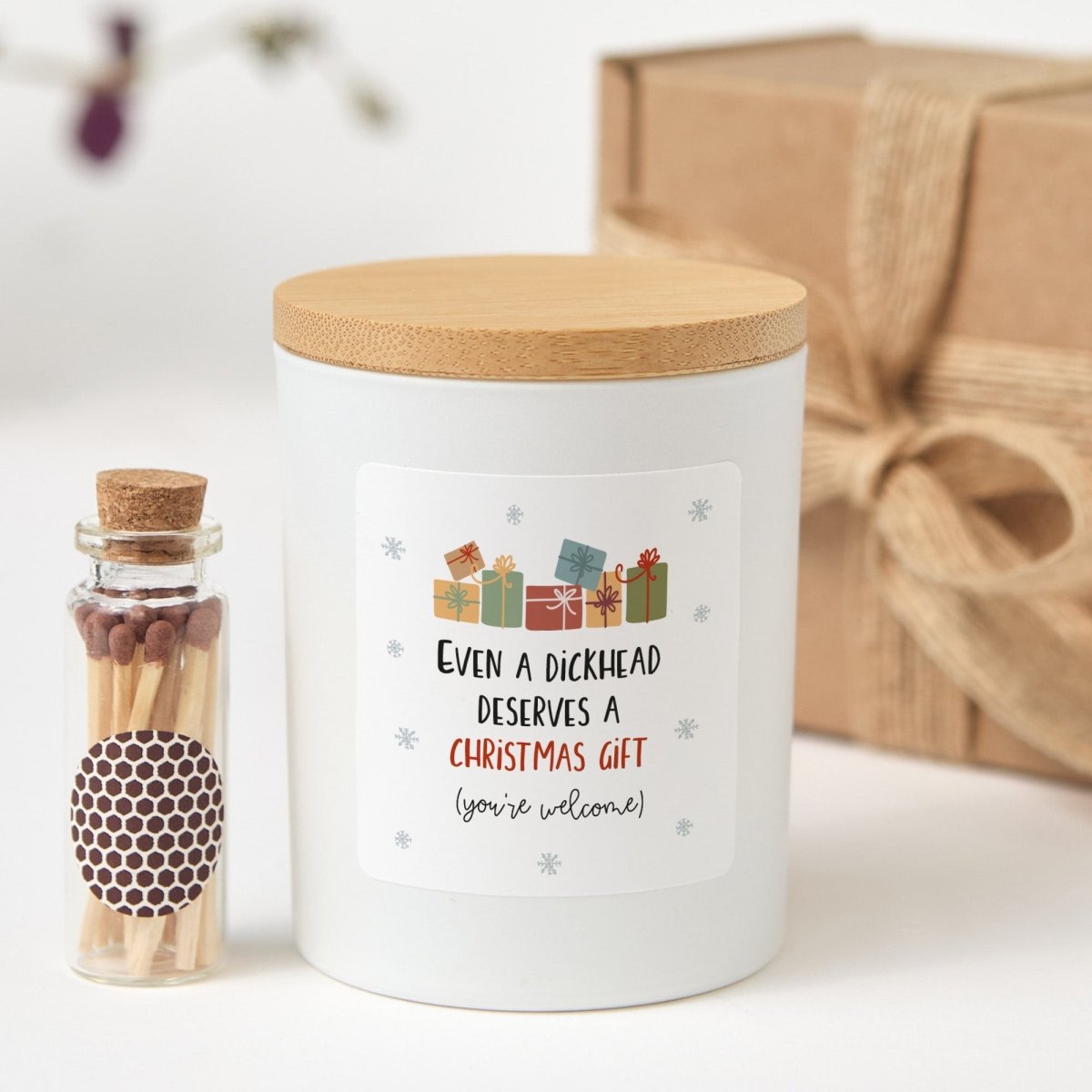 Funny Christmas Candle, Even a Dickhead Deserves a Christmas Gift, Boxed Holiday Present with Matches