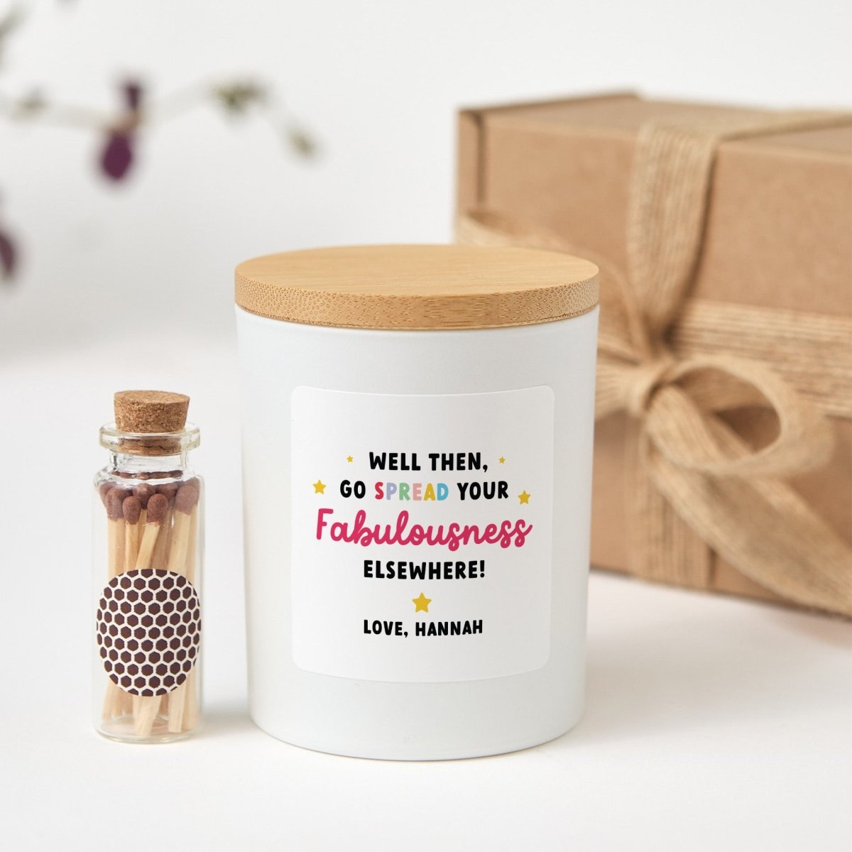 Funny Farewell Candle for Coworker, Go Spread Your Fabulousness Elsewhere Leaving Gift, Boxed with Matches