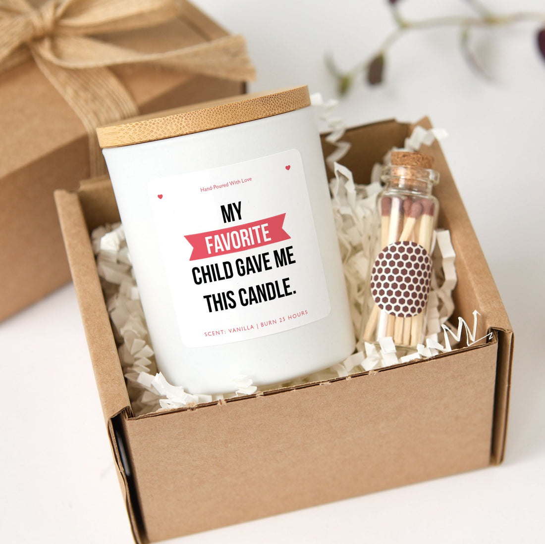 Funny Scented Candle for Mom Gift | Favorite Child Quote Design with Gift Box and Mini Matches