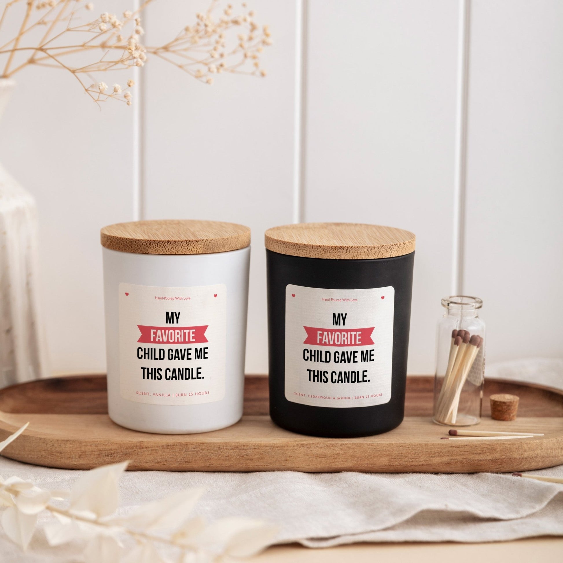 Funny Scented Candle for Mom Gift | Favorite Child Quote Design with Gift Box and Mini Matches