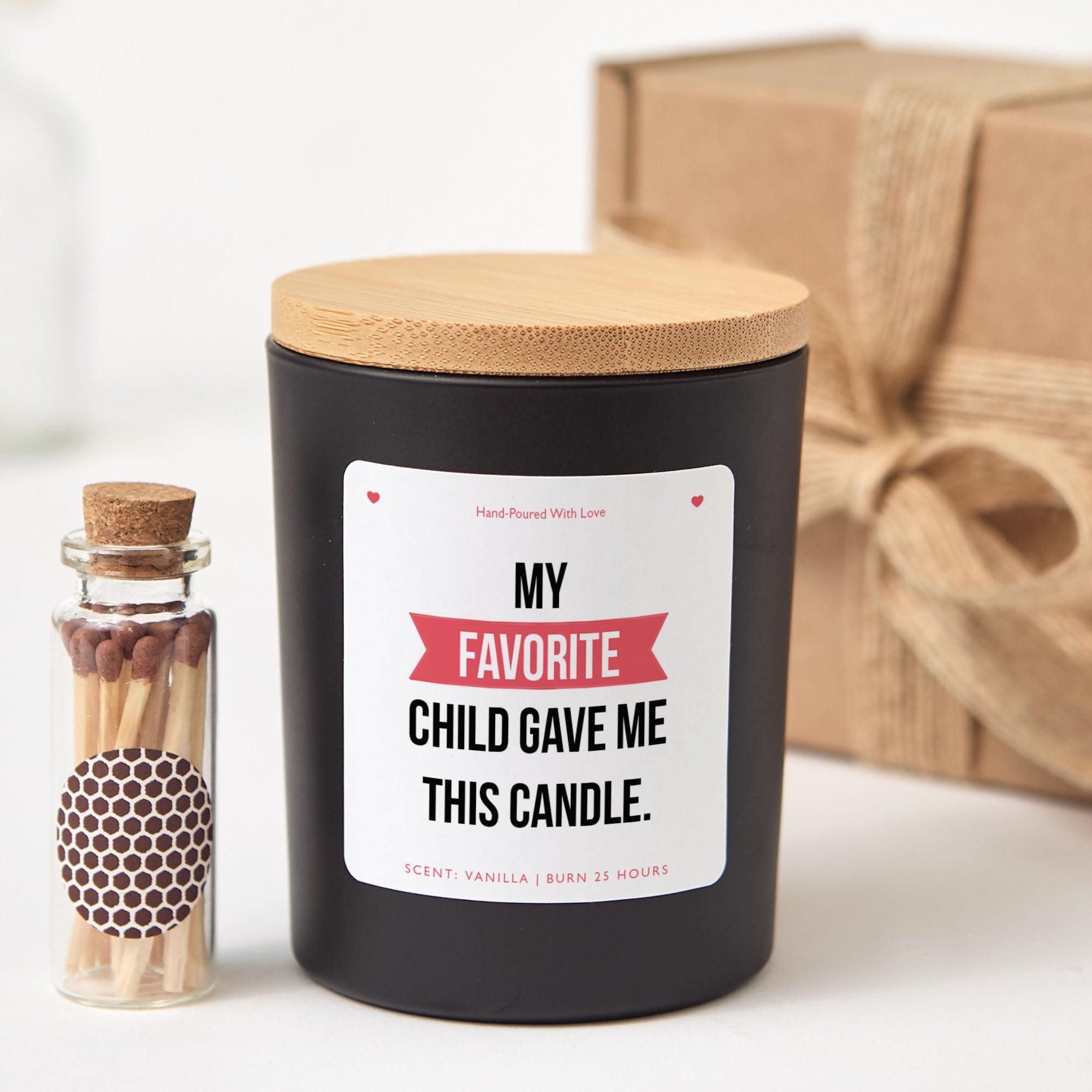Funny Scented Candle for Mom Gift | Favorite Child Quote Design with Gift Box and Mini Matches