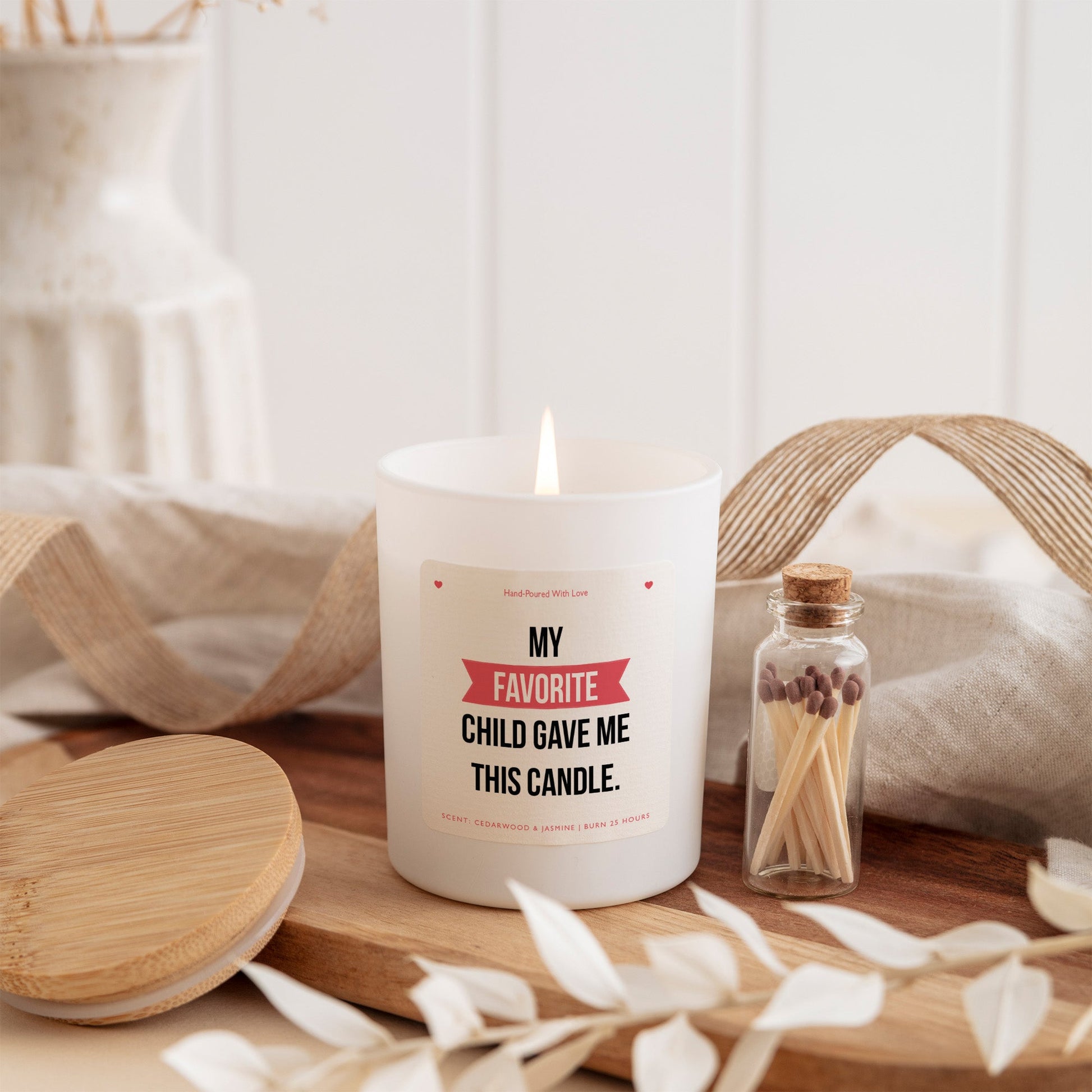 Funny Scented Candle for Mom Gift | Favorite Child Quote Design with Gift Box and Mini Matches