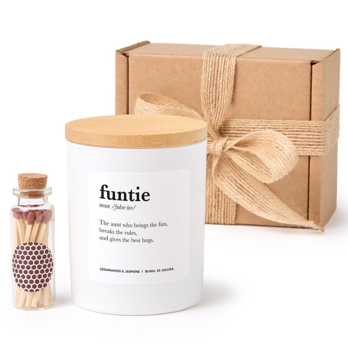 Funtie Definition Candle, Gift for Aunt from Niece Nephew, Funny Family Present Idea, Unique Keepsake with Box, Matches