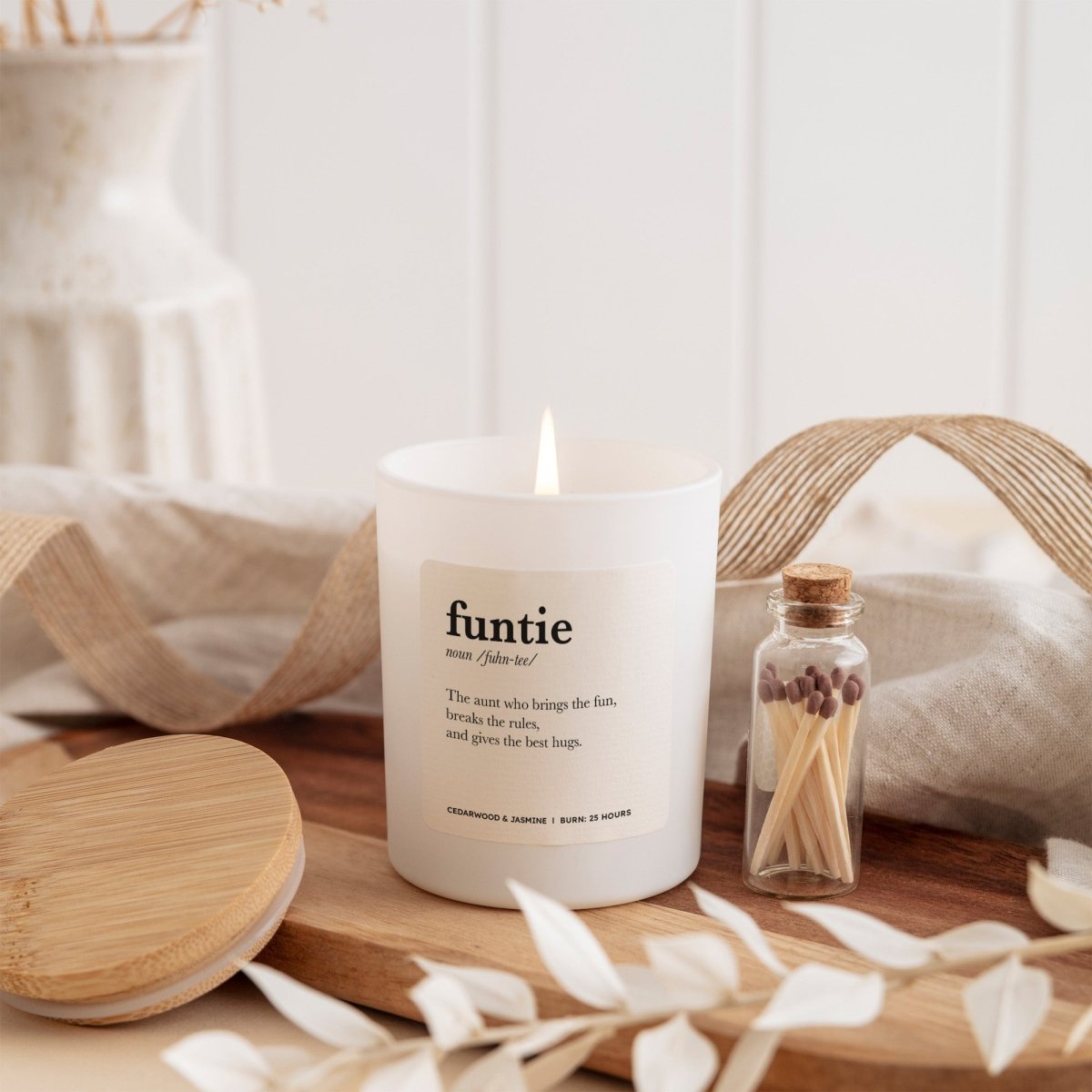 Funtie Definition Candle, Gift for Aunt from Niece Nephew, Funny Family Present Idea, Unique Keepsake with Box, Matches