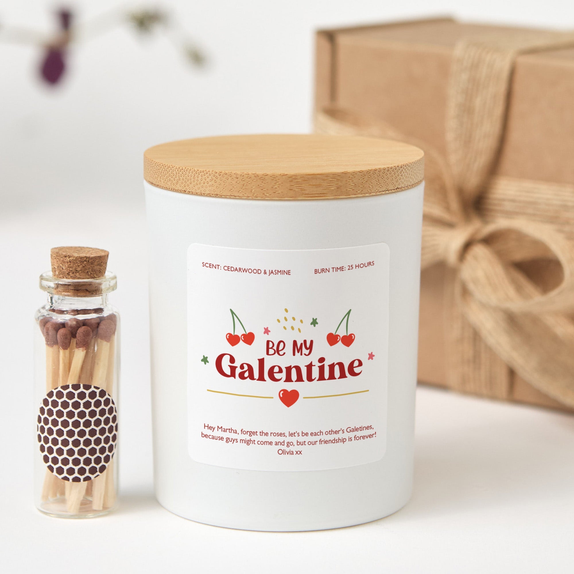 Galentine’s Day Candle Gift Set with Matches and Box, Personalized Candles