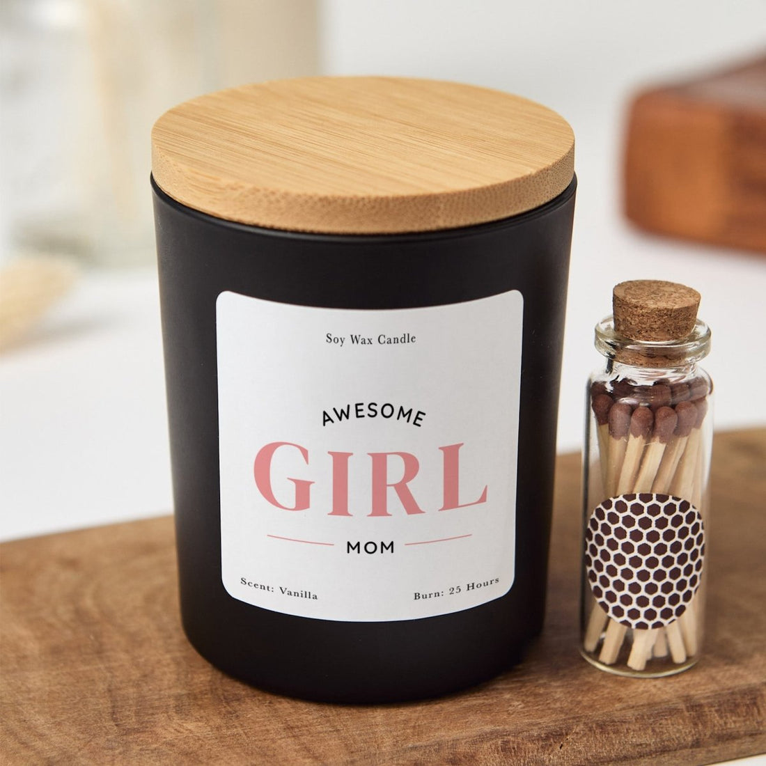 Girl Mom Soy Candle Mother’s Day Gift from Daughter | Keepsake with Gift Box, Mini Matches