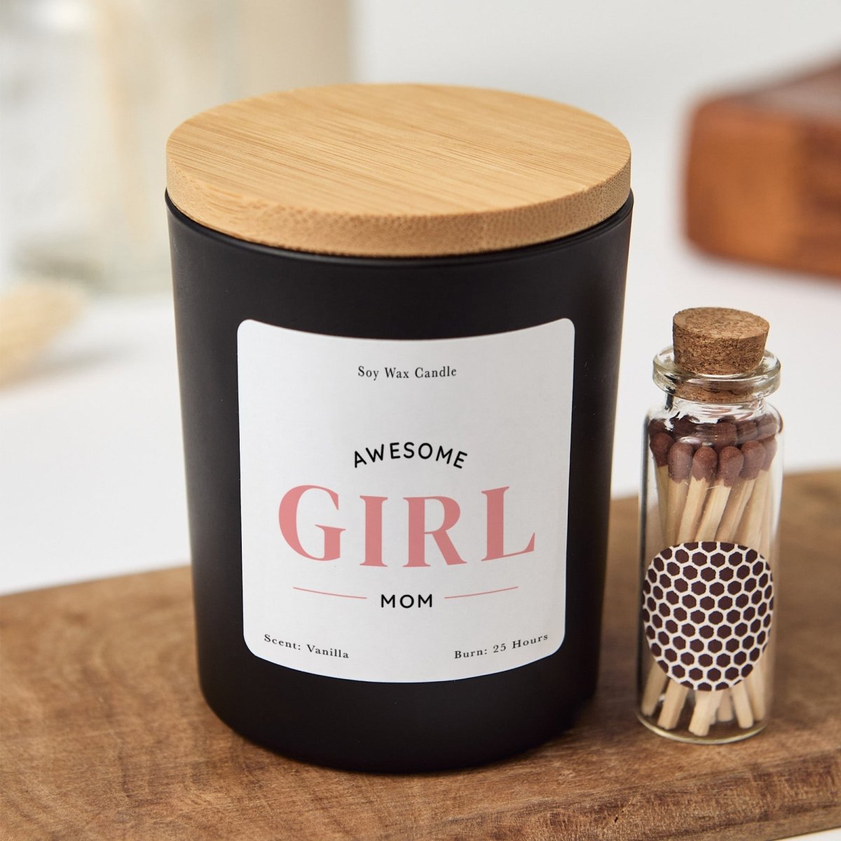 Girl Mom Soy Candle Mother’s Day Gift from Daughter | Keepsake with Gift Box, Mini Matches