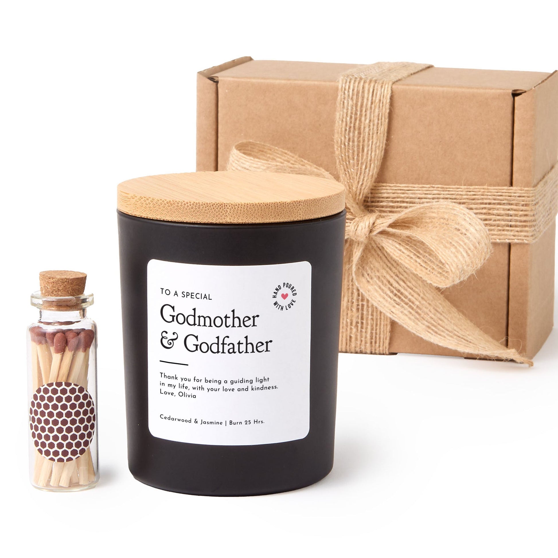 Godmother & Godfather Candle Gift Box | Personalized Thank You Candle with Matches | Special Keepsake Gift for Godparents