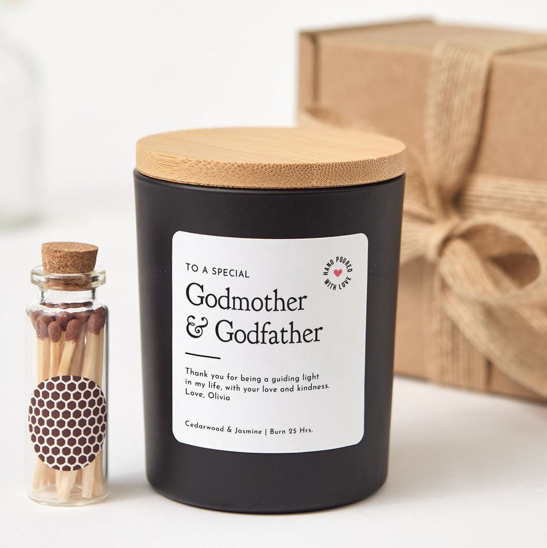 Godmother & Godfather Candle Gift Box | Personalized Thank You Candle with Matches | Special Keepsake Gift for Godparents
