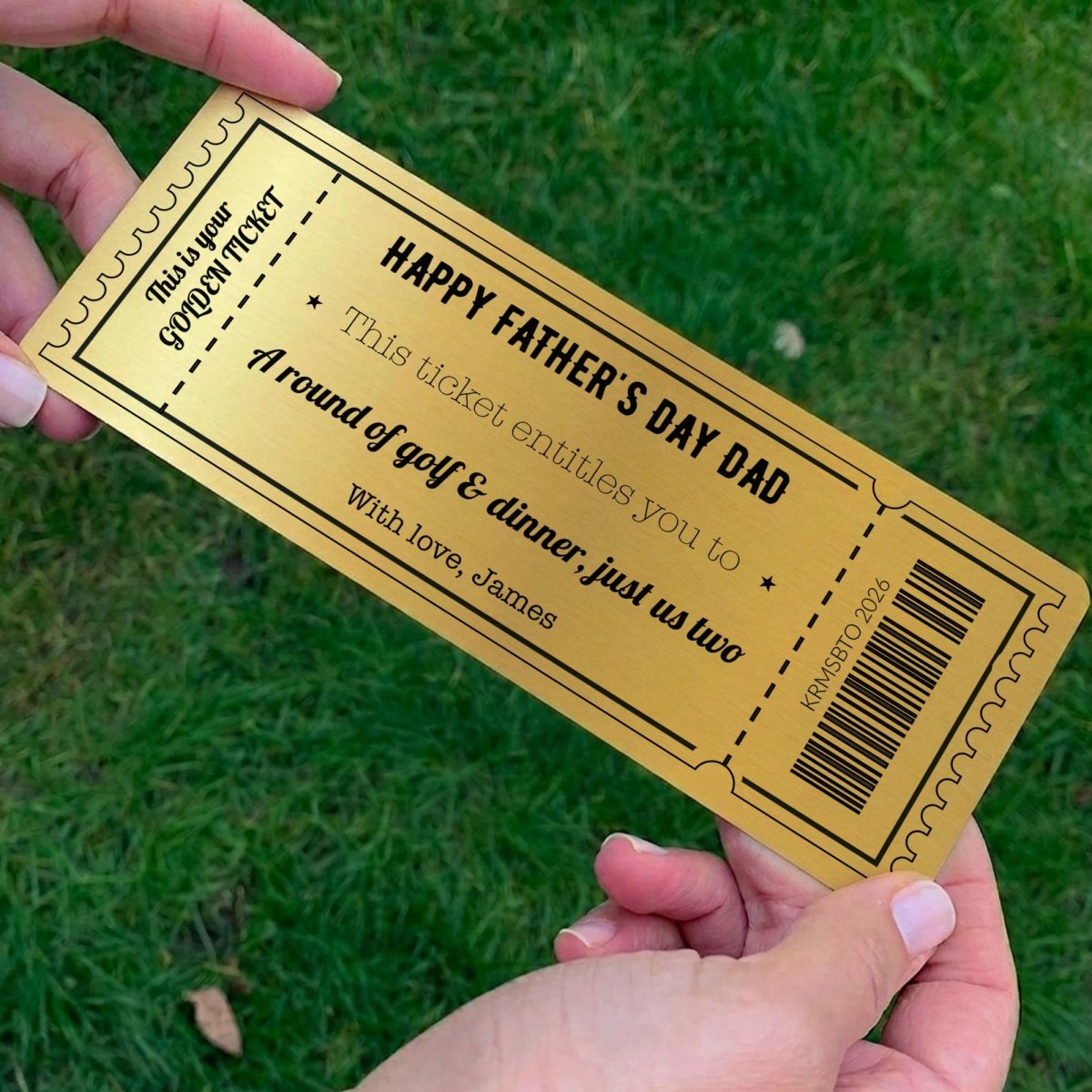 Golden Ticket Voucher, Gift for Dad, Personalized Father’s Day Keepsake, Custom Experience Present, Golf Dinner Card