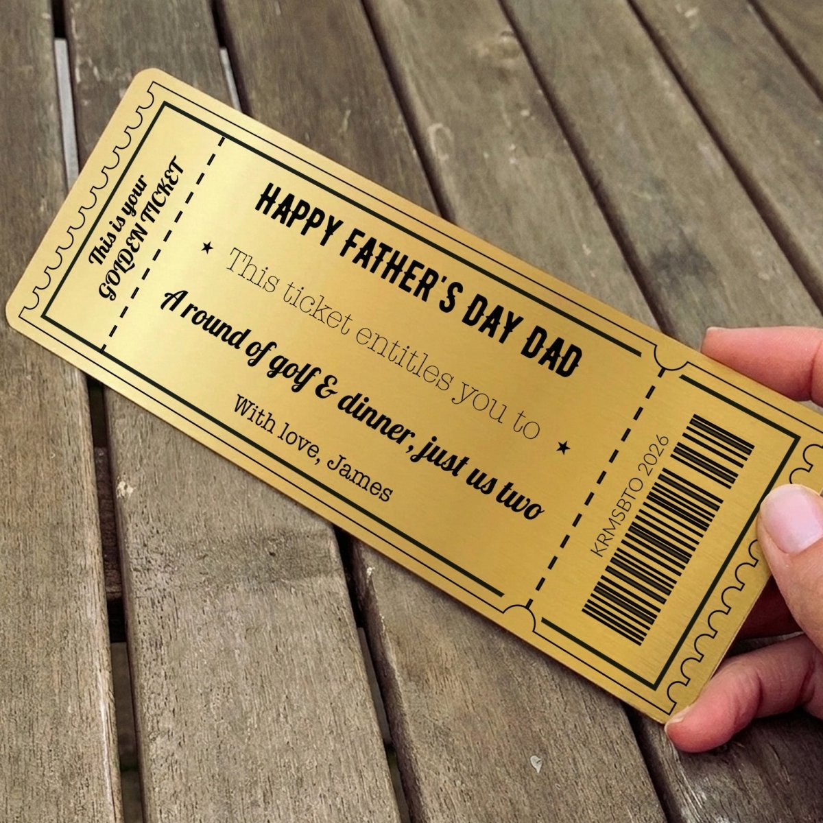 Golden Ticket Voucher, Gift for Dad, Personalized Father’s Day Keepsake, Custom Experience Present, Golf Dinner Card