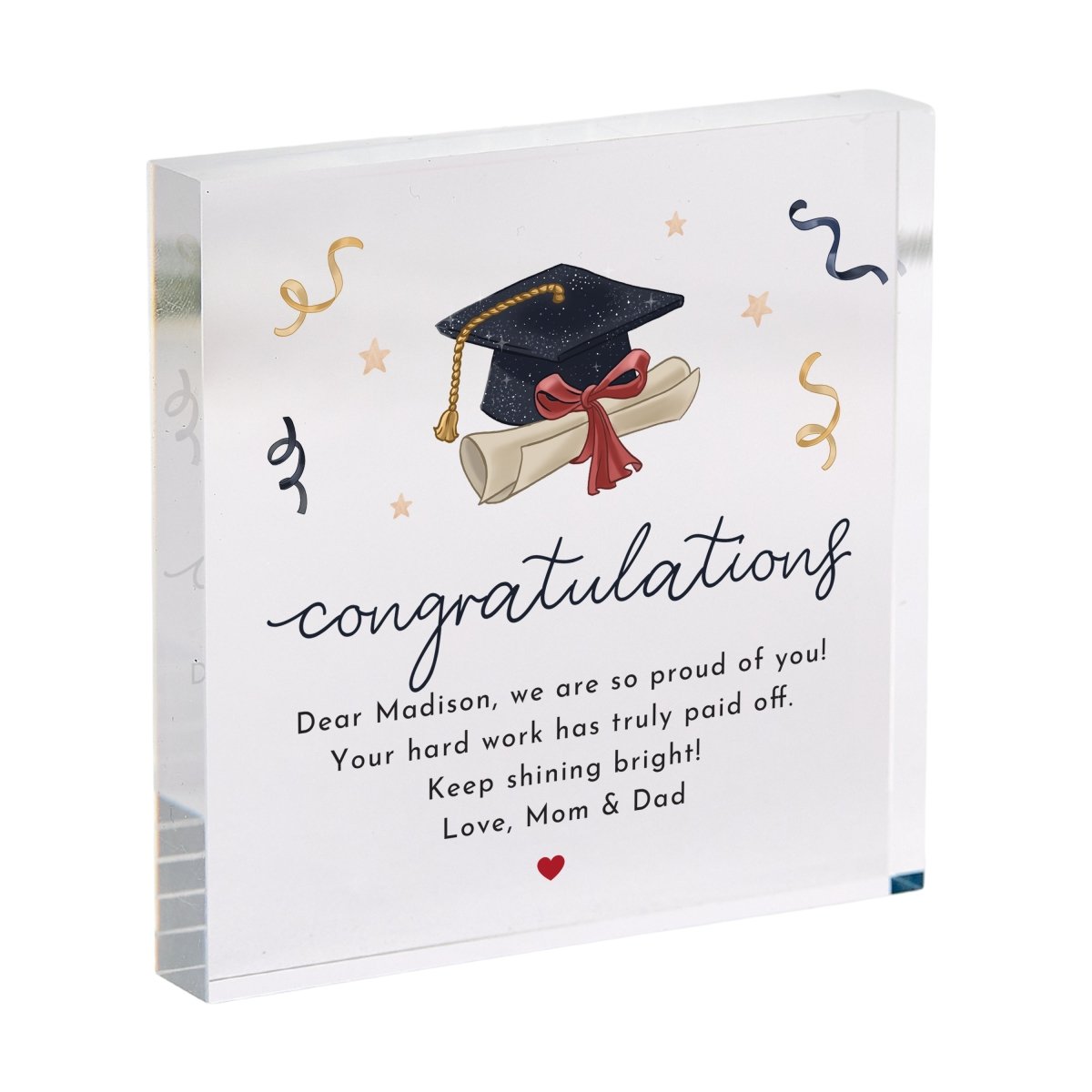 Graduation Keepsake Gift, Personalized Congratulations Message for Graduate, Acrylic Plaque