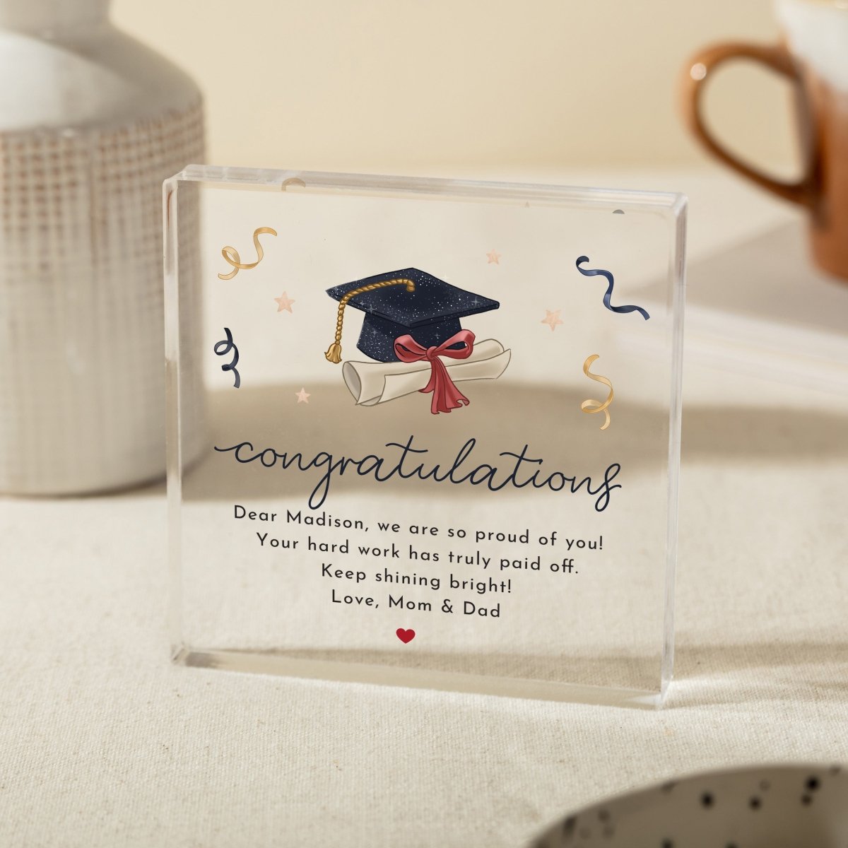 Graduation Keepsake Gift, Personalized Congratulations Message for Graduate, Acrylic Plaque