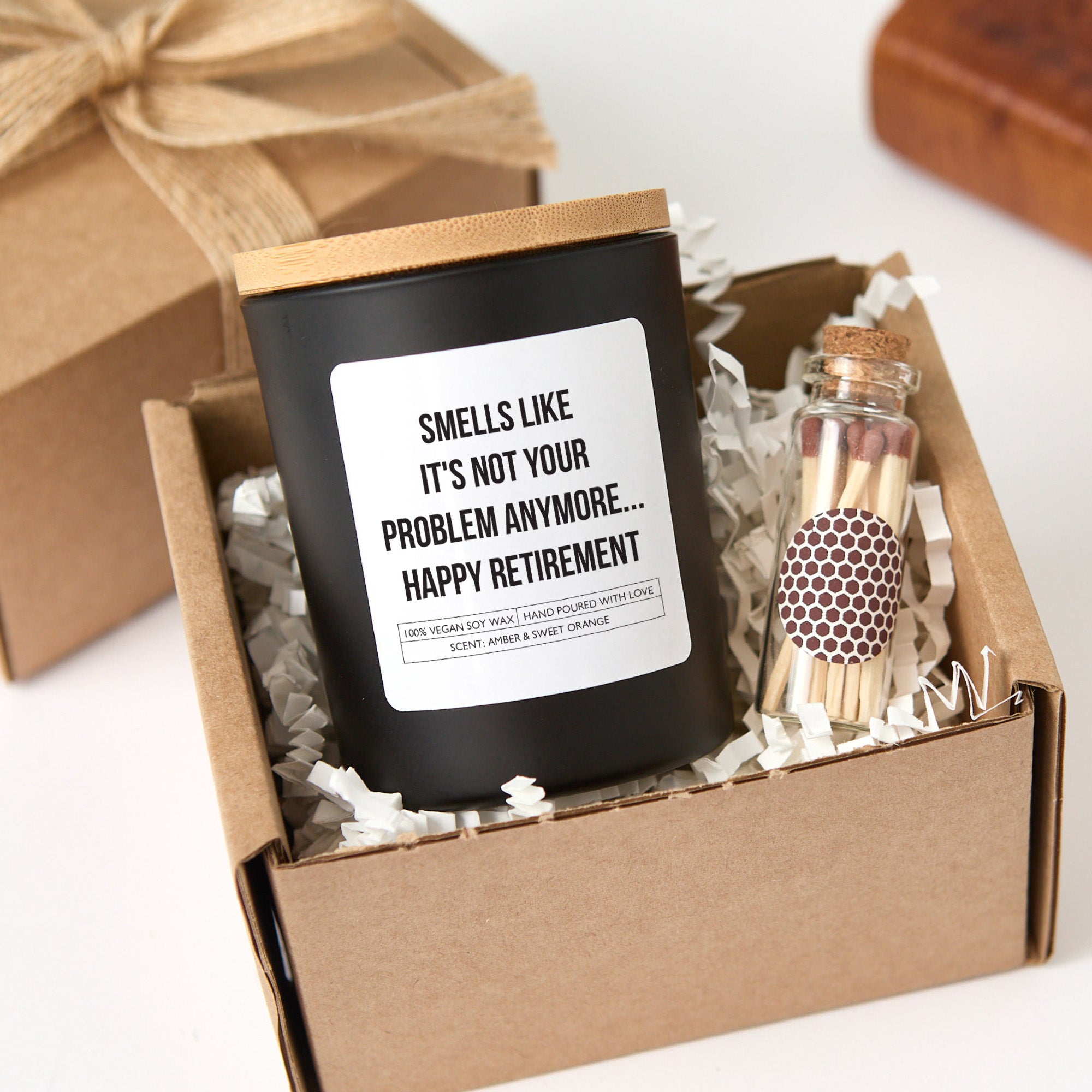 Happy Retirement Candle Gift for Colleague Boss | Funny Scented Candle Gift Box with Ribbon Matches | Leaving Work Gift for Him Her