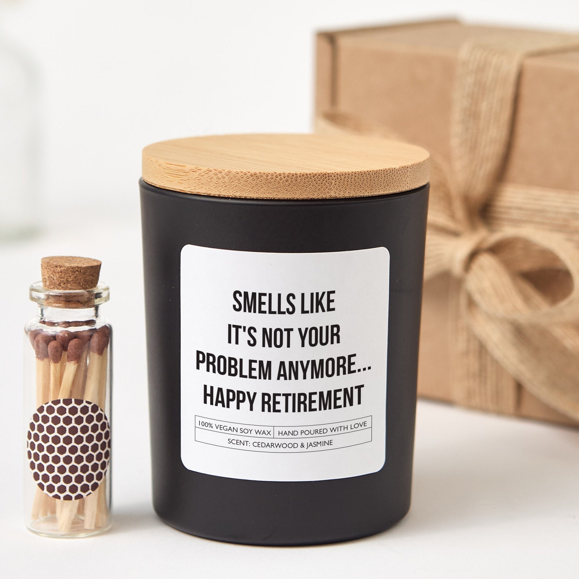 Happy Retirement Candle Gift for Colleague Boss | Funny Scented Candle Gift Box with Ribbon Matches | Leaving Work Gift for Him Her