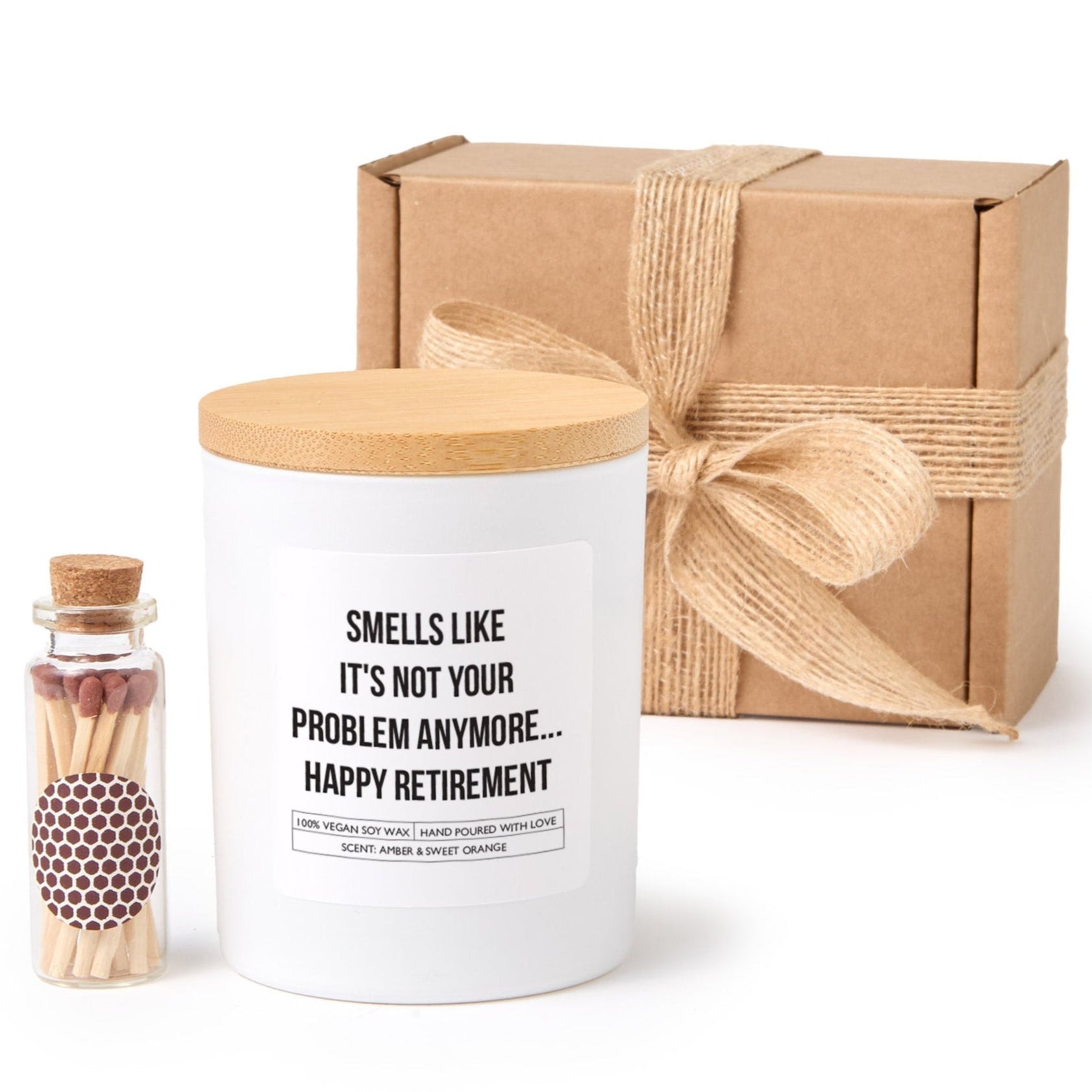 Happy Retirement Candle Gift for Colleague Boss | Funny Scented Candle Gift Box with Ribbon Matches | Leaving Work Gift for Him Her