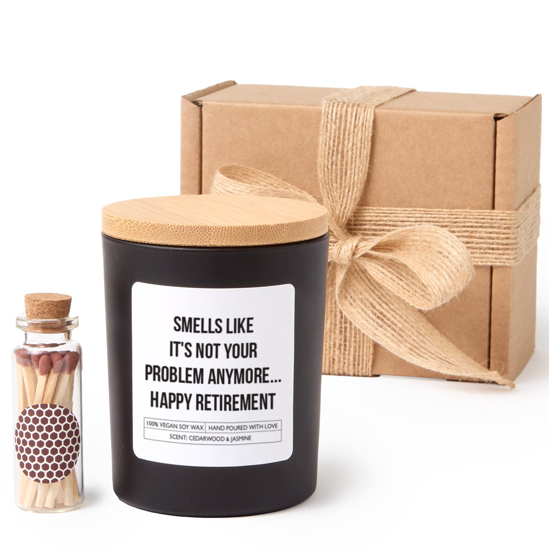 Happy Retirement Candle Gift for Colleague Boss | Funny Scented Candle Gift Box with Ribbon Matches | Leaving Work Gift for Him Her
