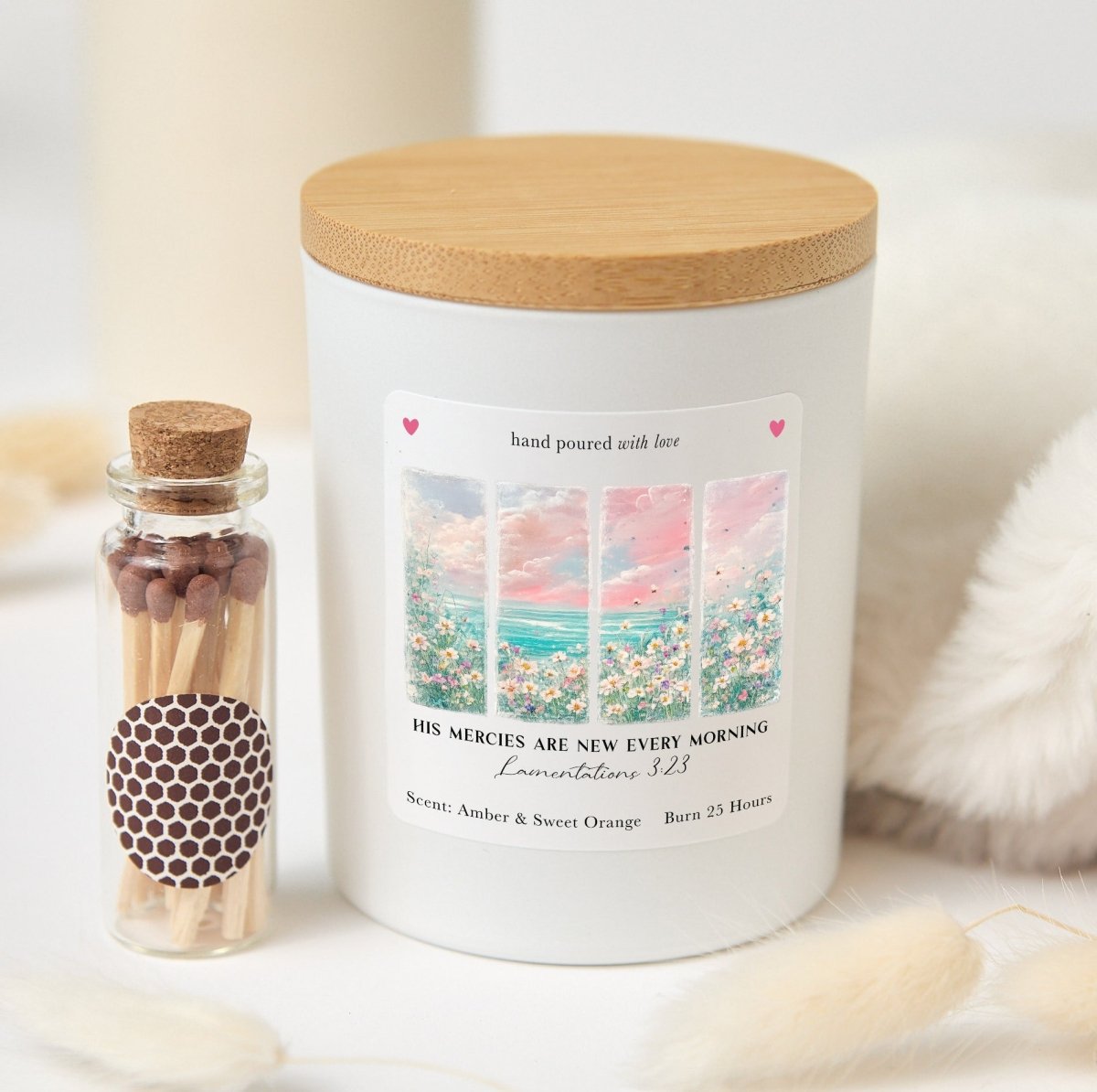 His Mercies Are New Every Morning Soy Candle, Christian Scripture Gift, Lamentations 3:23 Present With Gift Box