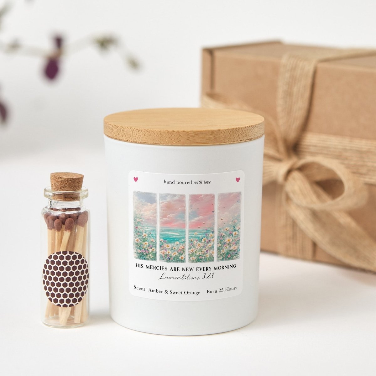 His Mercies Are New Every Morning Soy Candle, Christian Scripture Gift, Lamentations 3:23 Present With Gift Box