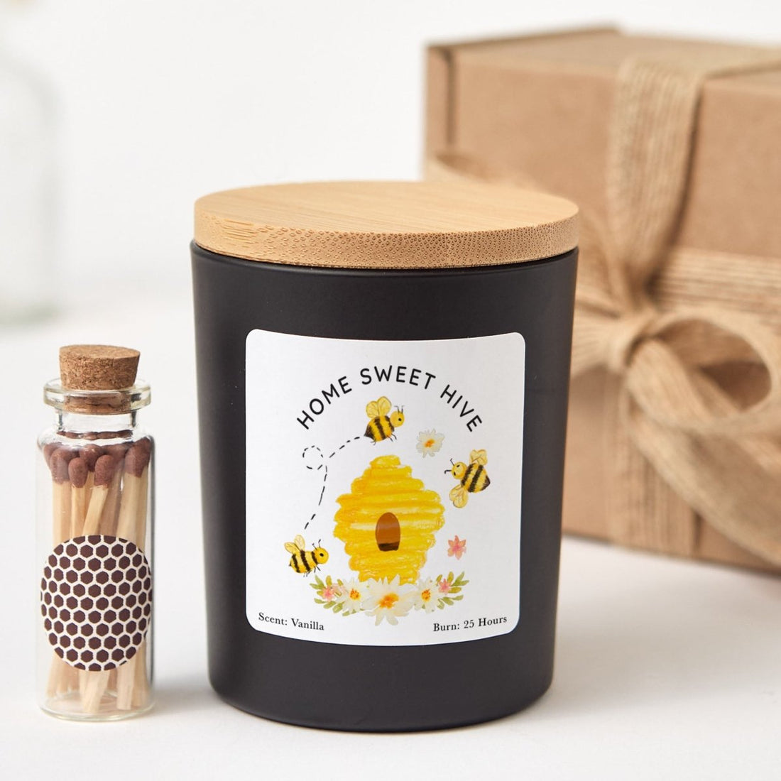 Home Sweet Hive Candle Gift, Bee Lover Soy Candle for New Home Birthday or Thank You, Comes with Matches