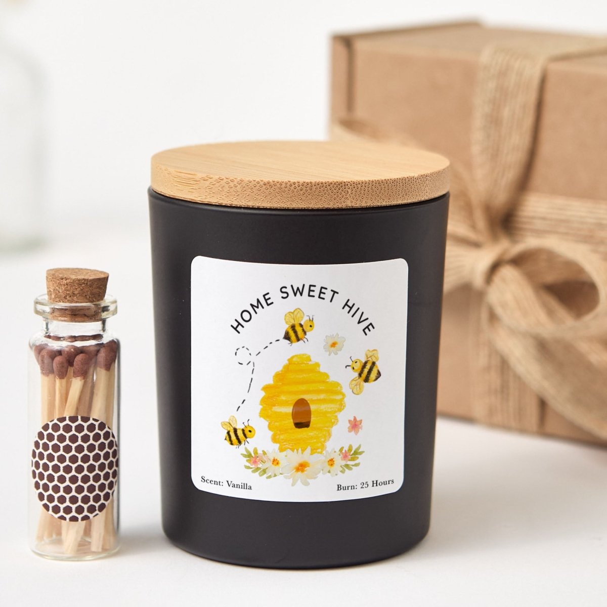 Home Sweet Hive Candle Gift, Bee Lover Soy Candle for New Home Birthday or Thank You, Comes with Matches
