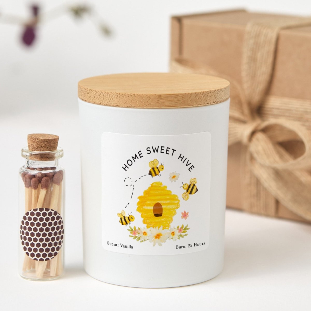 Home Sweet Hive Candle Gift, Bee Lover Soy Candle for New Home Birthday or Thank You, Comes with Matches