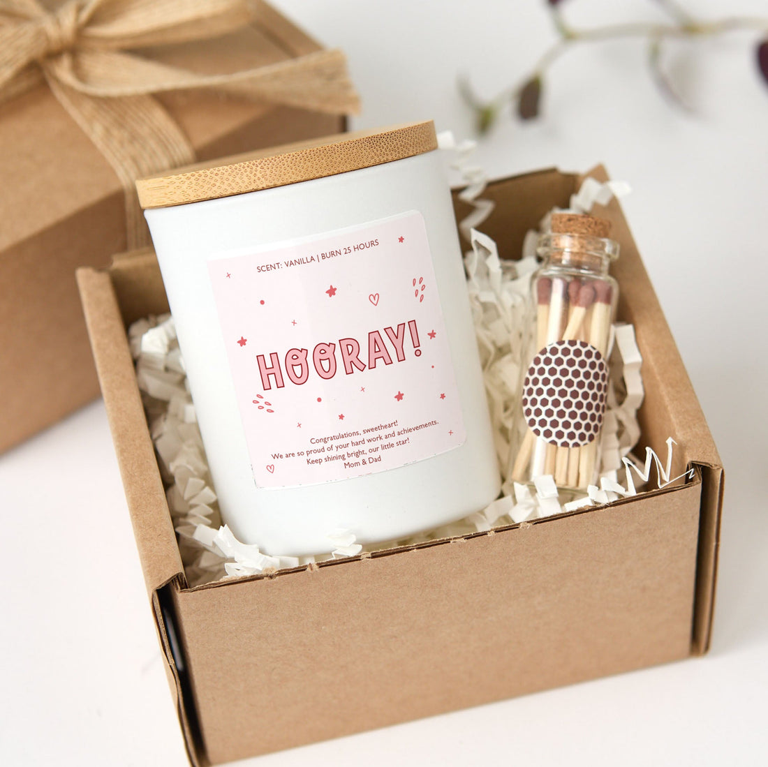 Hooray Congratulations Candle, Personalized Celebration Gift, Achievement Scented Candle with Matches