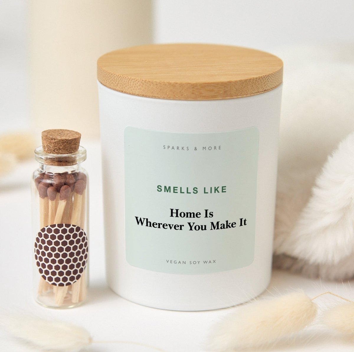 Housewarming Candle, Home Is Wherever You Make It Gift for New Home or Apartment, Soy Candle and Matches