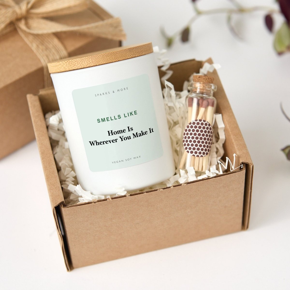 Housewarming Candle, Home Is Wherever You Make It Gift for New Home or Apartment, Soy Candle and Matches