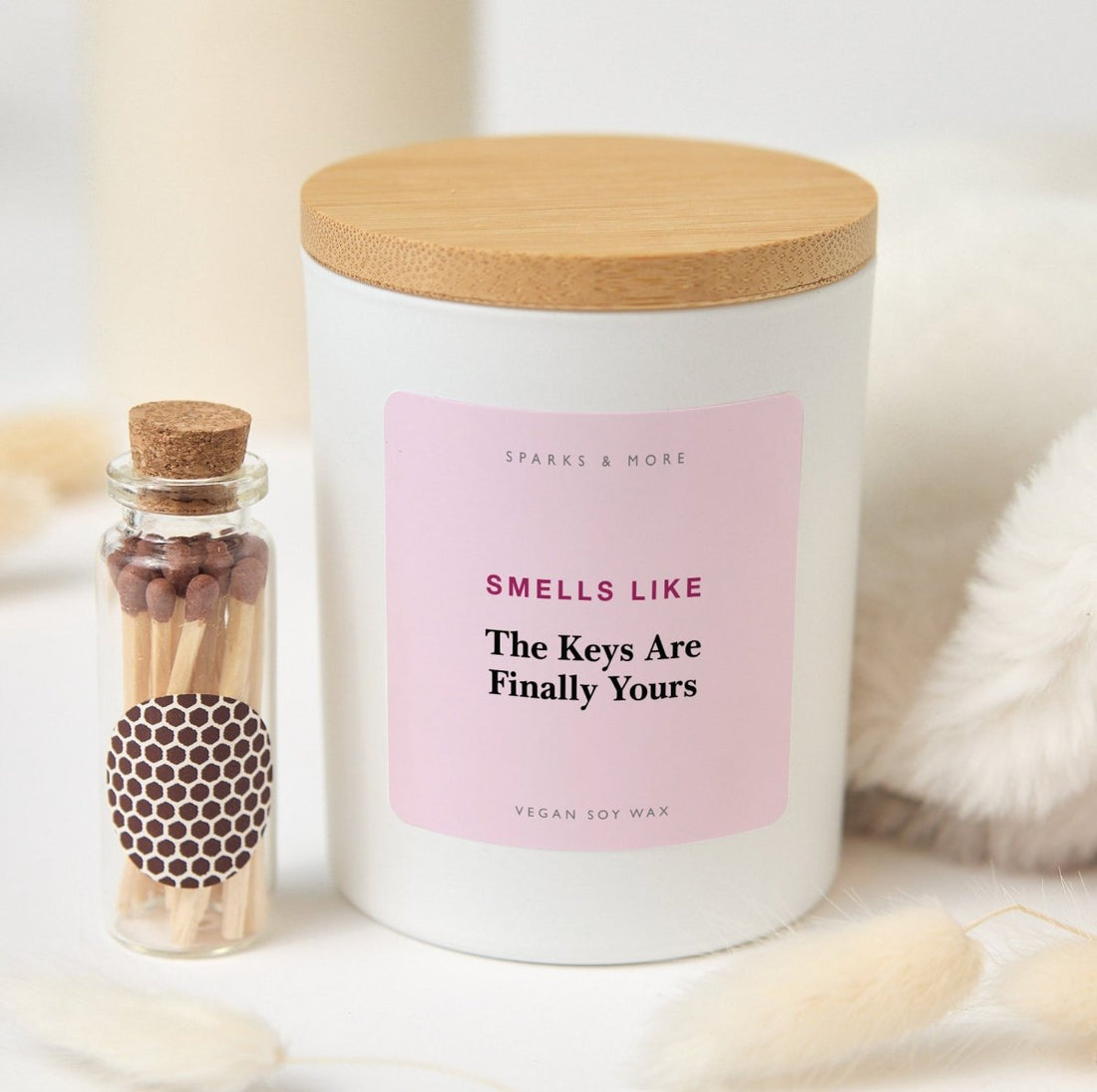 Housewarming Candle, The Keys Are Finally Yours Gift for New Homeowner Couple or Friend, Soy Candle and Matches
