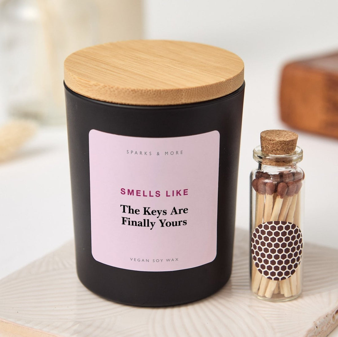 Housewarming Candle, The Keys Are Finally Yours Gift for New Homeowner Couple or Friend, Soy Candle and Matches